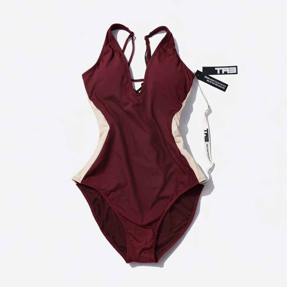 TA3 Plungey Contour One Piece Swimsuit Dark Cherry/Oat Medium X-Long Shaping NWT - Picture 13 of 13